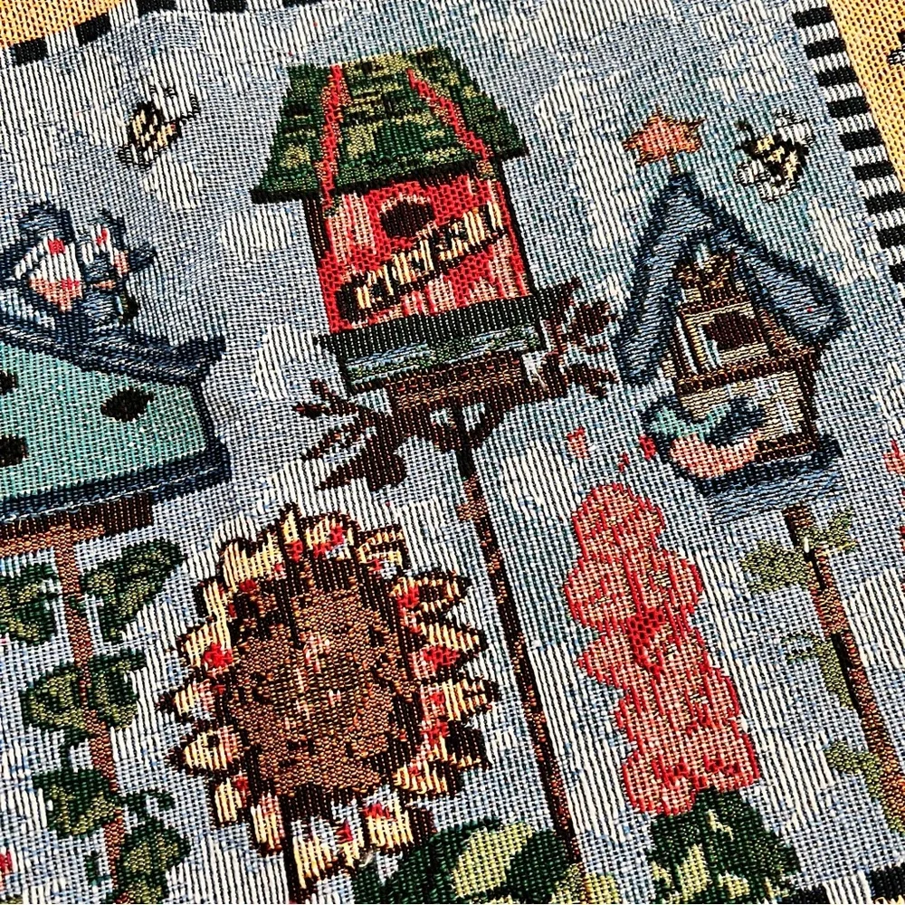 Set of 4 TAPESTRY Placemats Place Mats Birdhouses & Flowers 18.5